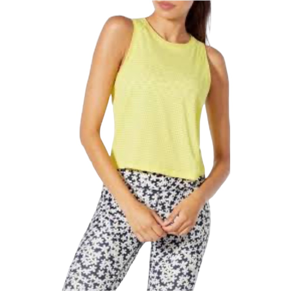 Ellie Yellow Cropped Tank Mesh Insets Sz M